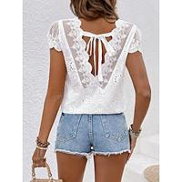 Dames Kant splitsende top Blouse Geklede topjes Effen Kleur Blote rug Vetergat Gordijn Houder Dagelijks Elegant Stijlvol Korte mouw V-hals Wit Zomer Lightinthebox - thumbnail