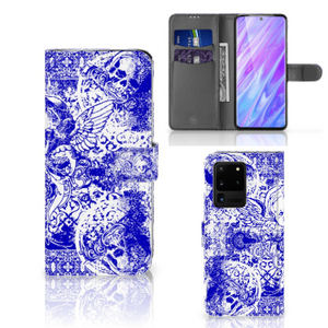 Telefoonhoesje met Naam Samsung Galaxy S20 Ultra Angel Skull Blauw