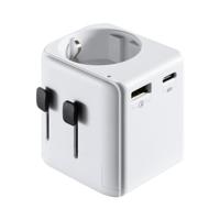 Reisadapter, Ewent universele reisadapter met Schuko-stopcontact met 1 USB-oplaadpoort type C en 1 USB-poort, reisadapter Italië Engeland Duitsland VS Australië China