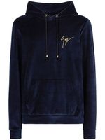 Giuseppe Zanotti hoodie en velours à logo brodé - Bleu - thumbnail