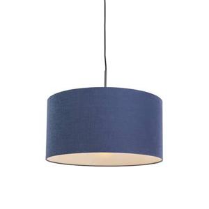 QAZQA Moderne hanglamp zwart met antiek blauwe kap 50 cm - Combi 1