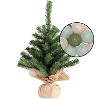 Mini kerstboom groen - met verlichting bollen groen/lichtroze - H45 cm - thumbnail