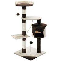 CADOCA Krabpaal 112cm 3 platforms - 1 kattengrot 2 speelballetjes 1 speeltouw - Kattenboom Klimboom speelboom Katten Poezen - Bruin-beige