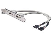 DIGITUS USB 2.0 Slotplaat - 0,25 m - 2x IDC (5-pin) (Bu) naar 2x USB A (Bu) - 480 Mbit/s - USB Compatibel - Beige