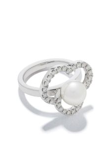 TASAKI bague Chants en or blanc 18ct ornée de diamants et perle d'Akoya - Argent