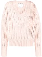 SA SU PHI pull en maille ajourée à col v - Rose