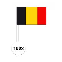 100x Belgie decoratie papieren zwaaivlaggetjes   -