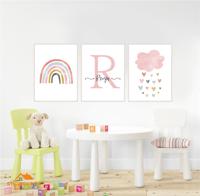 Posters - Regenboog en Wolken met hartjes / Gepersonaliseerd / Set van 3