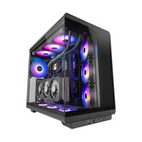 MARS GAMING MC-REV, Gaming Behuizing ATX, Dubbel Gehard Glas, 3x Omgekeerde 12cm ARGB-ventilatoren, Verticale GPU-montage, PC-Tower met Ondersteuning voor Vloeistofkoeling tot 360mm, Zwart