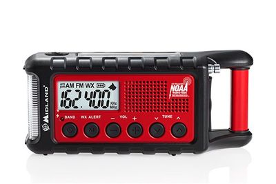 Midland C1173 Outdoorradio VHF (FM) Noodradio Zaklamp, Oplaadbaar, Handslinger, Zonnepaneel Zwart, Rood