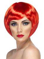 Glamour pruik bobline rood - thumbnail