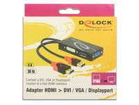 DeLOCK 62959 video kabel adapter 0,135 m HDMI-A 19 pin, USB 2.0 Type-A DVI-I, Displayport 20 pin, VGA 15 pin Zwart, Rood - thumbnail