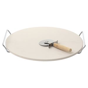 BBQ/oven pizzasteen rond keramiek 33 cm met handvaten incl. pizzasnijder