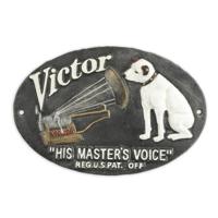 GIETIJZEREN "HIS MASTERS VOICE" PLAQUETTE - thumbnail