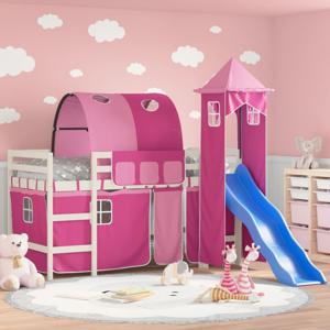 Kinderhoogslaper met toren 80x200 cm massief grenenhout roze SKU: V3207095