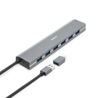 Hama USB-hub 7 poorten (USB-A en USB-C-aansluiting, met voeding, 7 x USB-A voor muis, toetsenbord, externe harde schijf, USB-stick etc., aluminium behuizing, USB-adapter voor kantoor, thuiskantoor)