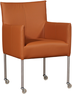 Cognac leren moderne kuipstoel Desire - poot rond rvs met wiel - Hermes Leer Cognac (cognac leer)