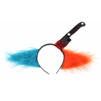 Haza Original Haarband Met Mes En Clownshaar 30 Cm Blauw/oranje