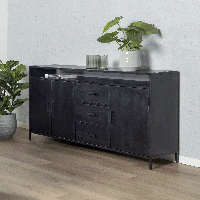 Livingfurn Dressoir Kala 180cm met open vak, Mangohout - zwart