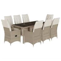vidaXL 9-delige Bistroset met kussens poly rattan beige, loungeset, loungeset tuin, loungeset buiten, tuinset, terrasset, tuinset lounge