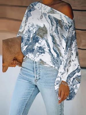 Abstract Long Sleeve Cold Shoulder Casual Tops Abstract Long Sleeve Cold Shoulder Casual Tops