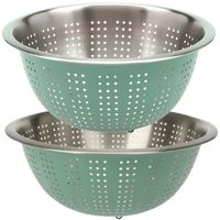 RVS keuken vergiet/zeef - set met 2 formaten - mintgroen - Diameter 24 en 27 cm - thumbnail