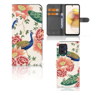 Telefoonhoesje met Pasjes voor Motorola Moto G73 Pink Peacock