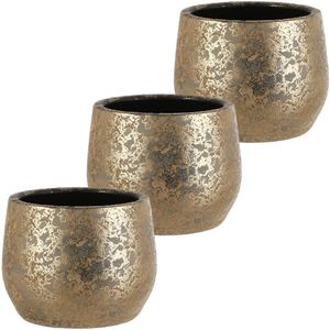 Set van 3x stuks bloempotten keramiek voor kamerplant goud 15.5 x 19.5 cm