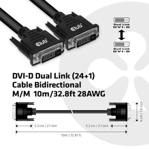 club3D CAC-1220 DVI-kabel DVI Aansluitkabel DVI-D 24+1-polige stekker 10.00 m Zwart