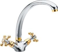 Wastafelmengkraan Sapho Antea 2-knops gebogen Uitloop 26,5 cm chroom/goud