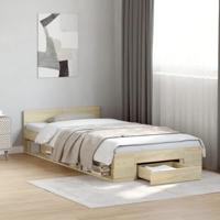 vidaXL Bedframe met lade bewerkt hout sonoma eikenkleurig 90x190 cm, bed, bed met opbergruimte, 1-persoons bedframe, 1-persoonsbed