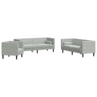 vidaXL 3-delige Loungeset Chesterfield met bolsters fluweel lichtgrijs, chesterfield bank, bankstel, bank, loungeset, bankenset, loveseat, zitbank