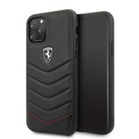 Ferrari Scuderia - Lederen backcover hoes - iPhone 11 Pro Max - Zwart + Lunso beschermfolie
