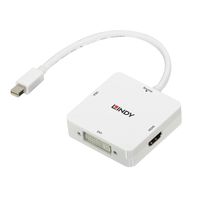 Lindy 38297 video kabel adapter 0,15 m Mini DisplayPort DVI-D + VGA (D-Sub) + HDMI Wit - thumbnail