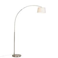 QAZQA - Moderne booglamp staal met witte stoffen kap - Arc Basic | Woonkamer - Staal Rond - E27 Geschikt voor LED - Max. 1 x 20 Watt
