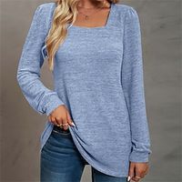 Dames T-shirt Geklede topjes Katoen Effen Kleur Casual Dagelijks Feestdagen Basic Lange mouw Overhemdkraag Licht Blauw Herfst winter Lightinthebox - thumbnail