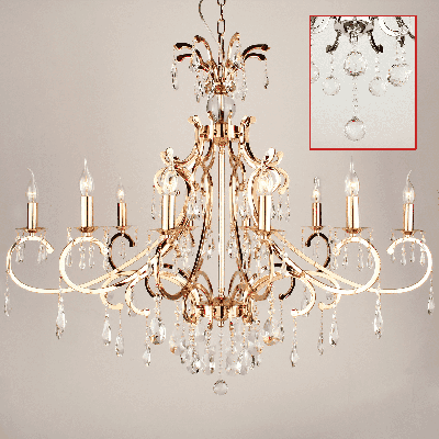 Hanglamp Luzia 10 lichts ovaal + bol kristallen helder verguld