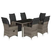 vidaXL 7-delige Bistroset met kussens poly rattan grijs, loungeset, loungeset tuin, loungeset buiten, tuinset, terrasset, tuinset lounge