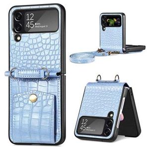 Crocodile Series Samsung Galaxy Z Flip4 Hoesje met Band - Blauw