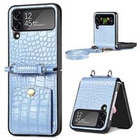 Crocodile Series Samsung Galaxy Z Flip4 Hoesje met Band - Blauw - thumbnail