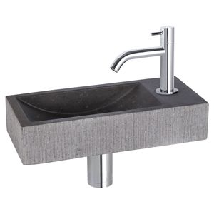 Fonteinset Differnz Ribble Natuursteen 38x18x8 cm Zwart Met Gebogen Kraan Mat Chroom