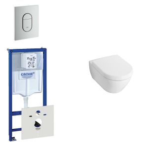 Villeroy & Boch Subway Compact Toiletset - inbouwreservoir - diepspoel wandcloset - bedieningsplaat verticaal - mat chroom 0729205/0729242/1024232/1025456/