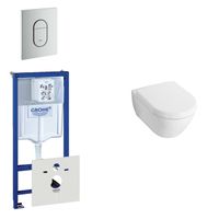 Villeroy & Boch Subway Compact Toiletset - inbouwreservoir - diepspoel wandcloset - bedieningsplaat verticaal - mat chroom 0729205/0729242/1024232/1025456/