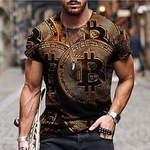 Voor heren Uniseks Overhemd T-shirt T-shirts Grafische prints Bitcoin Strakke ronde hals blauw Bruin Groen Grijs 3D-afdrukken Dagelijks Feestdagen Korte mouw Afdrukken Kleding Stoer Ontwerper Casual Lightinthebox