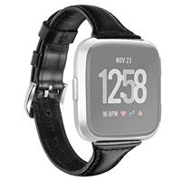 By Qubix - Compatible met Fitbit Versa 1/2 & Lite bandje TPU leer - Zwart - Compatible fitbit bandje