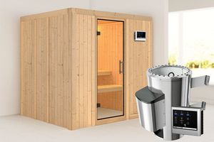 Karibu | Daria Sauna | Helderglas Deur | Biokachel 3,6 kW Externe Bediening