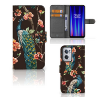 OnePlus Nord CE 2 Telefoonhoesje met Pasjes Pauw met Bloemen - thumbnail