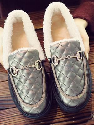 Faux Fur Thermal Flats With Metal Buttons