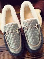Faux Fur Thermal Flats With Metal Buttons