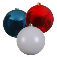 3x stuks grote kerstballen van 20 cm glans van kunststof rood blauw en wit - thumbnail